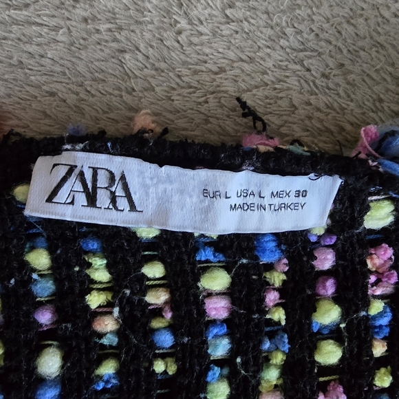 Zara multicolor knit tweed open front fringe cardigan size large - Picture 14 of 15